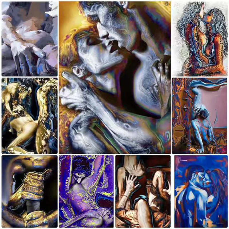 5D DIY Kits de Pintura Diamante para Home Decor, Mosaico Bordado, Ponto Cruz, Retrato Abstrato, Casal Sexy Amor, Beijando, Moder