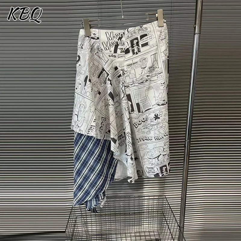

KBQ Manga Printing Loose Design Sense Long Skirts for Women High Waist Chic Casual Irregular Hem Skirt Female Fashion Style New