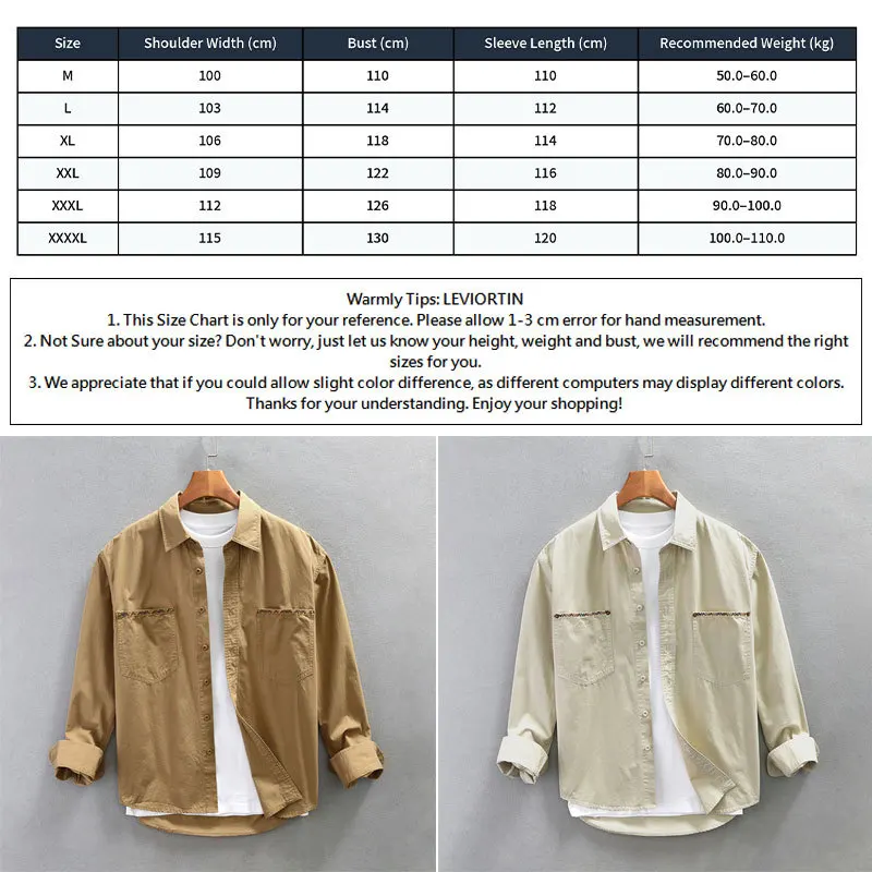 Vintage Cotton Workwear Shirt for Men Spring Embroidery Ruffian Cargo Long Sleeve Shirts Jacket with Chest Pocket Man Outwear