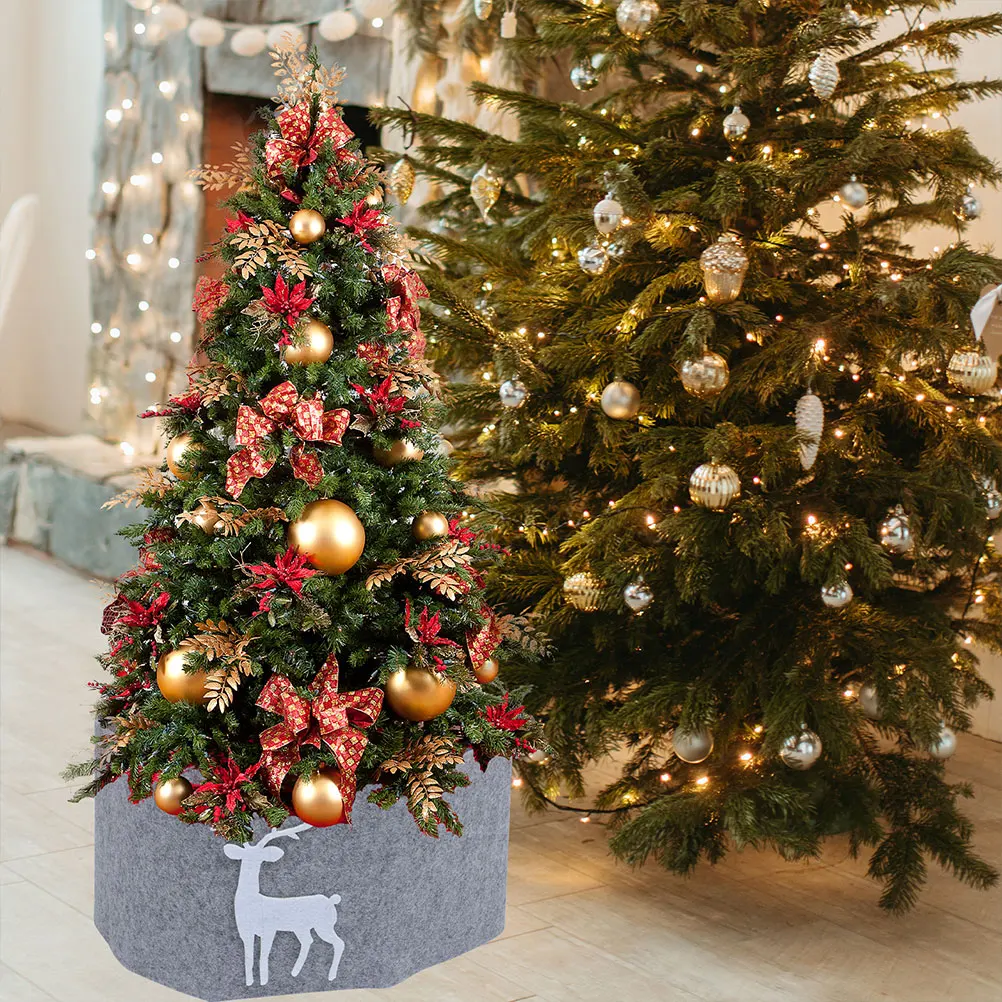

Elk Pattern Apron Decor Xmas Tree Skirt Ornament Collar For Holiday Home Hotel Party Decoration Xmas Tree Mat