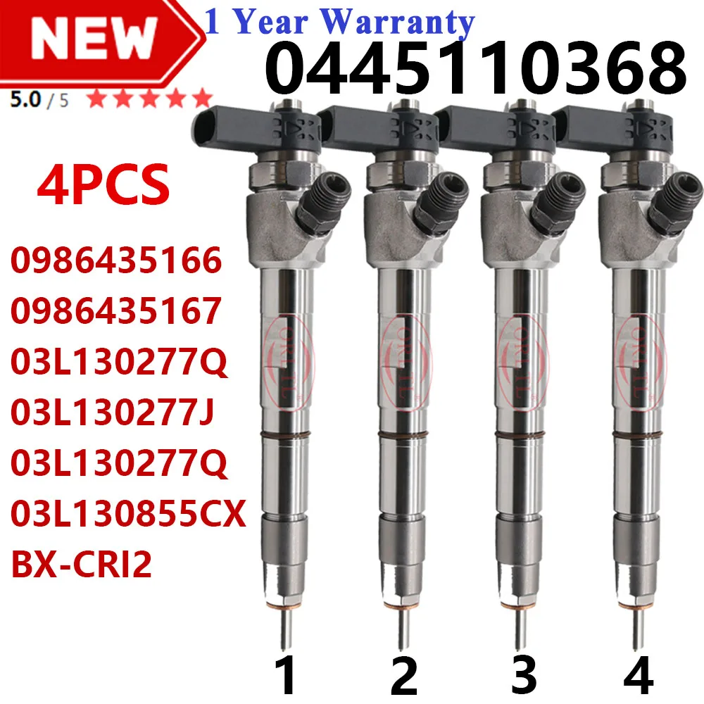 New Diesel Fuel Injector 0445110368 0445110369 0445110473 0445110647 03L130277J 03L130277Q 03L130855CX For Audi Seat Skoda VW