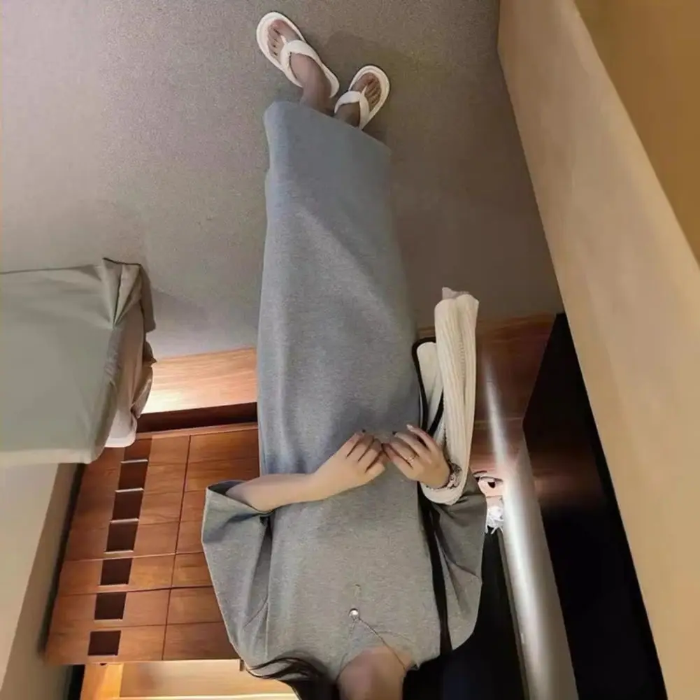 Solid Color Round Neck Short Sleeved T-shirt dress Summer Loose Medium To Long Length T-shirt Dress Korean Fashion Dress 2025