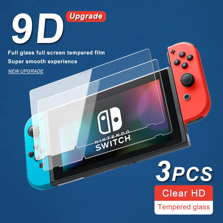 Película protectora de pantalla para Nintendo Switch, vidrio templado 9D HD, 3 piezas, 9H, NS Lite, Oled