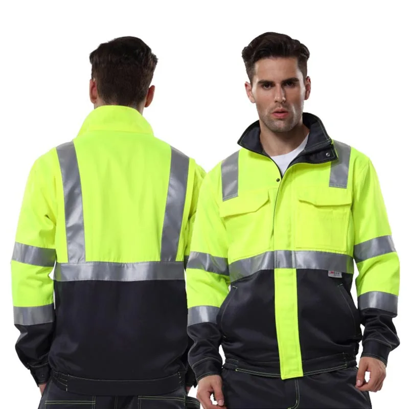 Man's Work Wear Jacket High Visibility Jacket Hi Vis Workwear Two Tone Jacket Reflective Jacket Construction Building