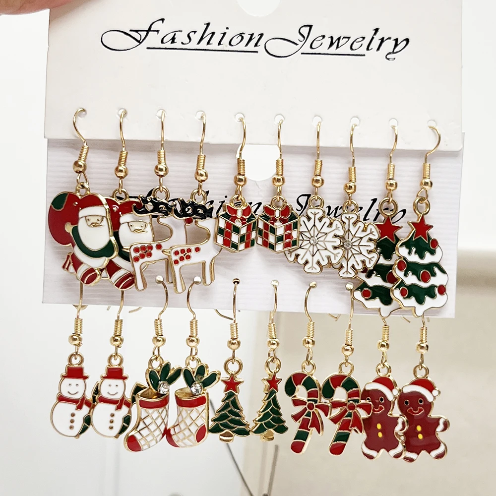 20PCS/10PCS Weihnachten Ohrringe Set Cartoon Tropft Öl Elch Santa Claus Lebkuchen Mann Ohrringe für Frauen Weihnachten geschenke – Detail 7