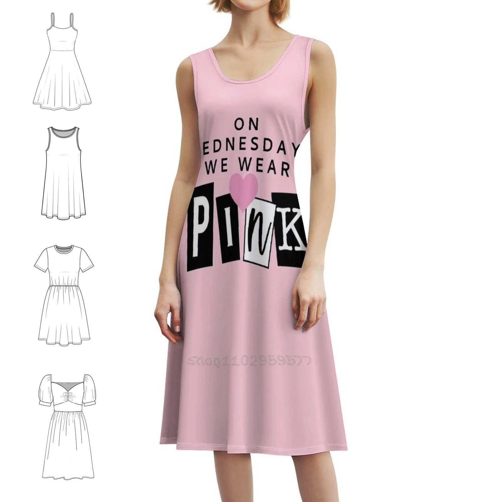 في الأربعاء نرتدي فستانًا بوهيمي وردي بدون أكمام متعدد الطباعات لحفلات عطلة الشاطئ فستان Meangirls يعني Preppy جميلًا #1