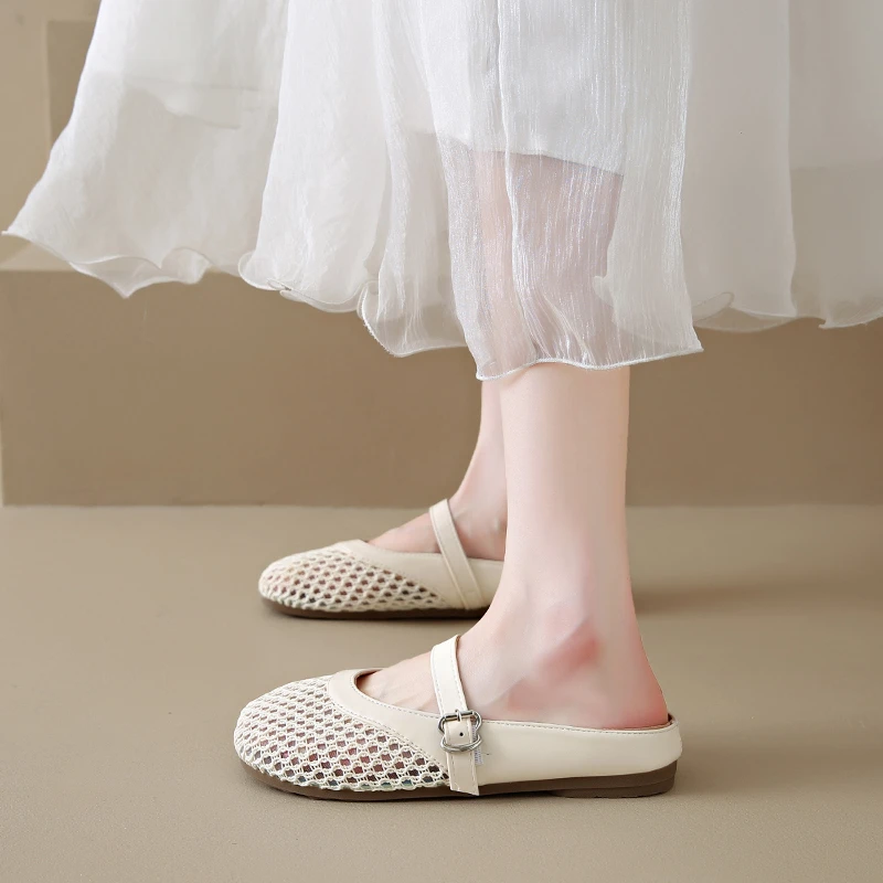2025 new Luxury Crystal Rhinestone Fishnet Ballet Flats Woman Brand Design Rivet Mesh Mary Jane Shoes Ladies Summer Loafers