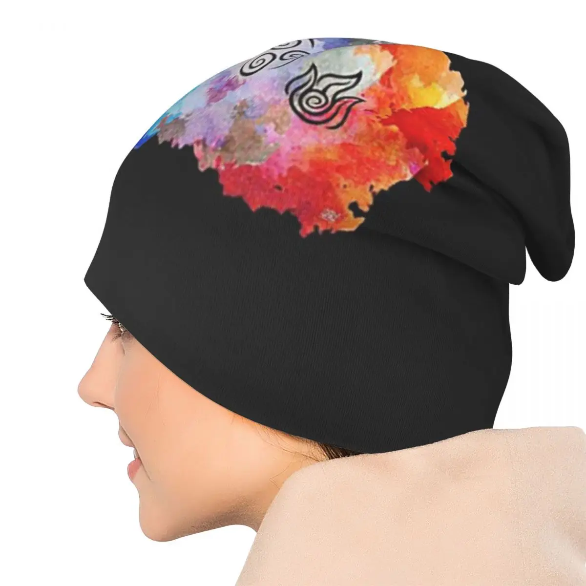 アバター エアベンダー - 四つの要素 - 水平スカリービーニー帽子 暖かい秋用キャップ ニットボンネットキャップ ユニセックス 大人用