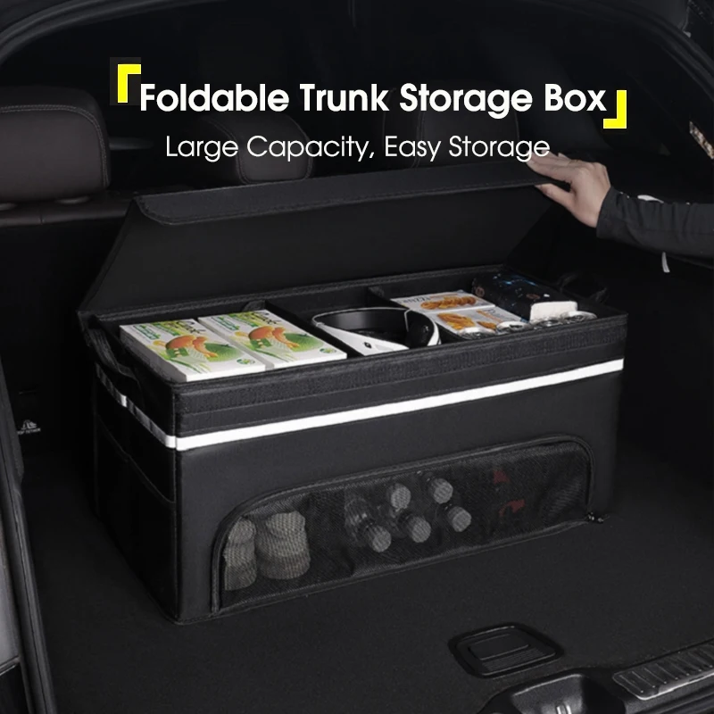 Universal Foldable Trunk Storage Box Waterproof Oxford Cloth Double Layer Large-Capacity Car Organizer for Camping Fishing