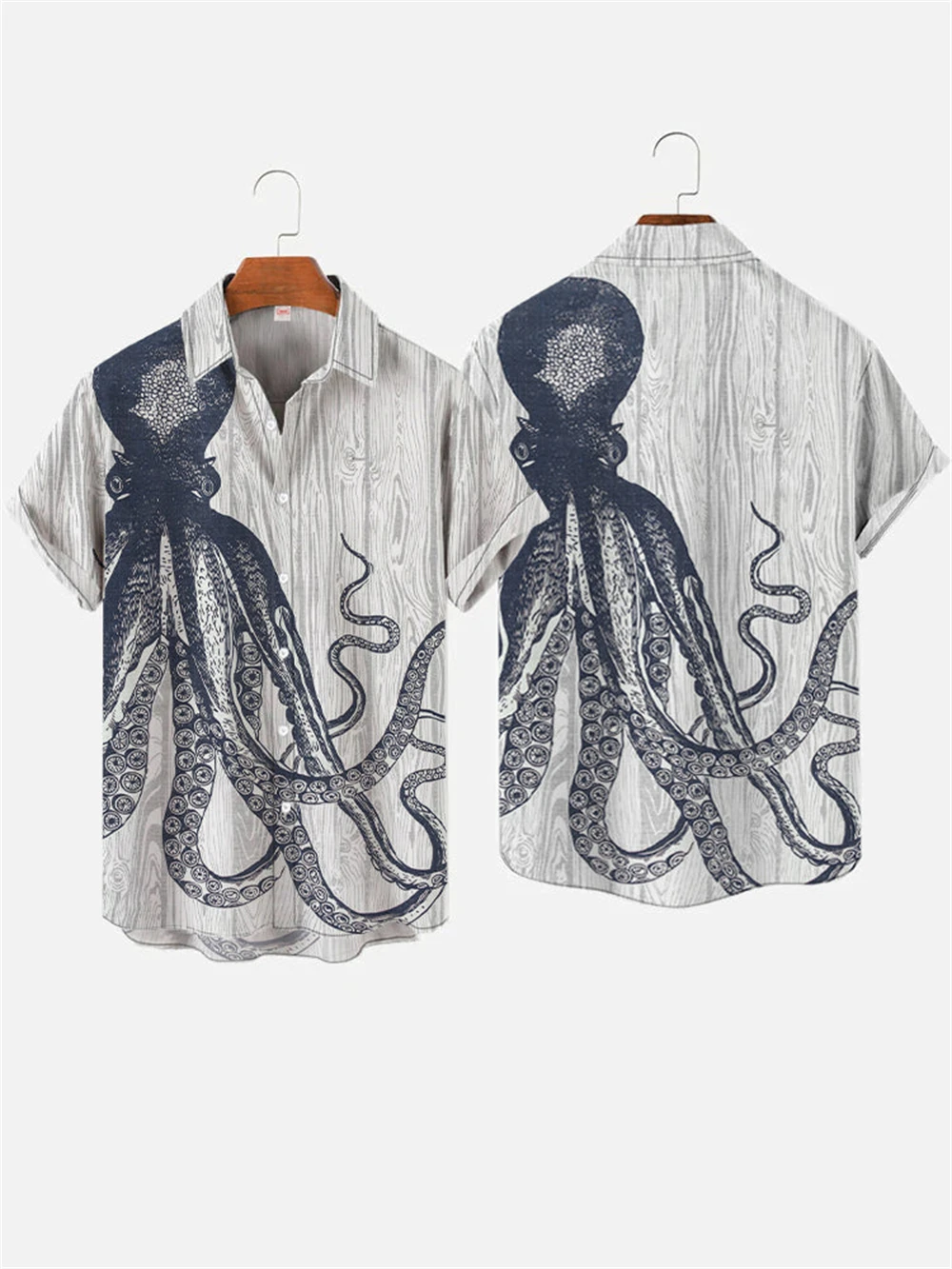 Summer Men's Octopus Print Shirts Short Sleeved Hawaiian Beach Shirts Ocean Animal Cartoon Pattern Shirts Men's Casual Shirt