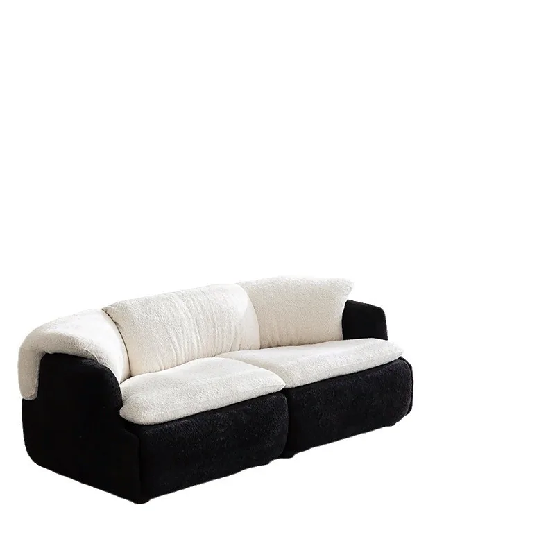 Simple modern style camel wool three-person sofa black and white color matching fabric sofa