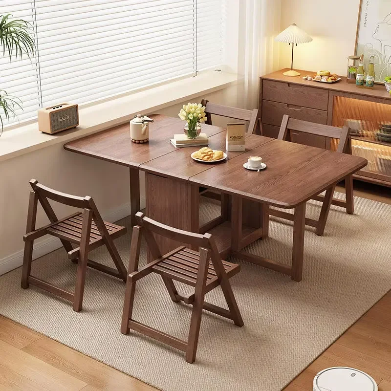 Modern Wooden Rectangular Dining Table Set Foldable Telescopic Chairs (4) Eco-Friendly Durable for Hotel Home Apartment