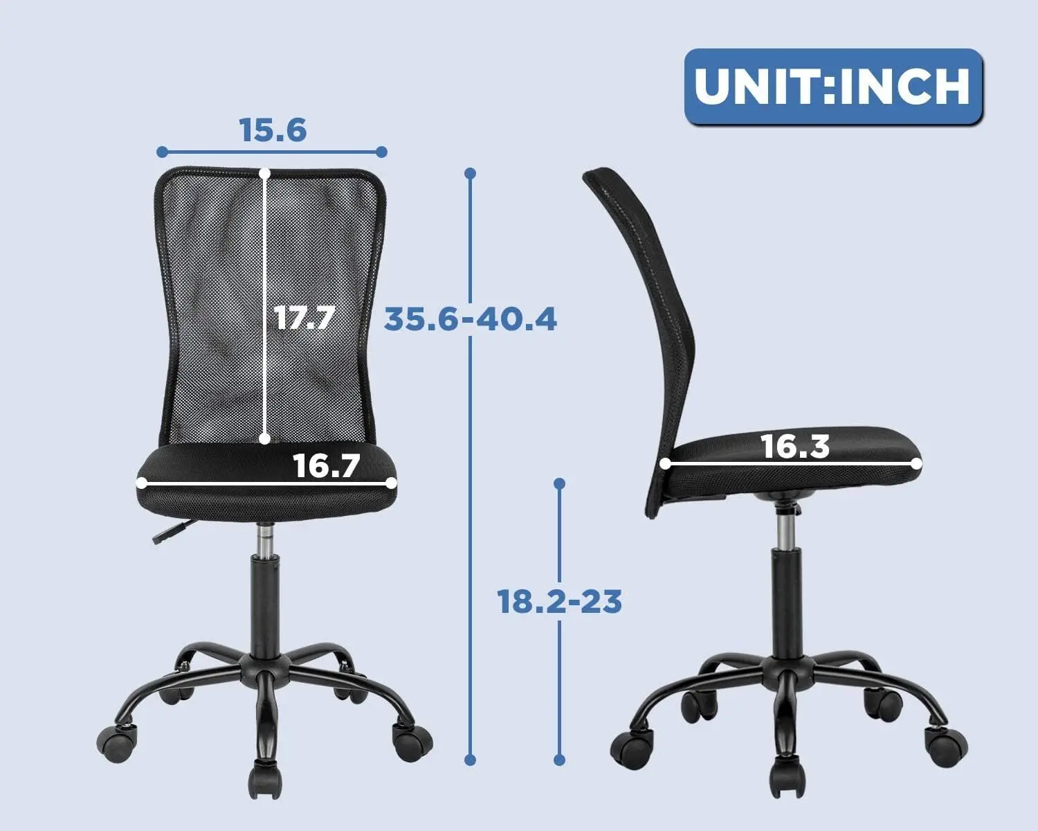 Comfortable Mesh Mid-Back Computer Chair Armless Lumbar Support Adjustable Swivel Rolling Home Office