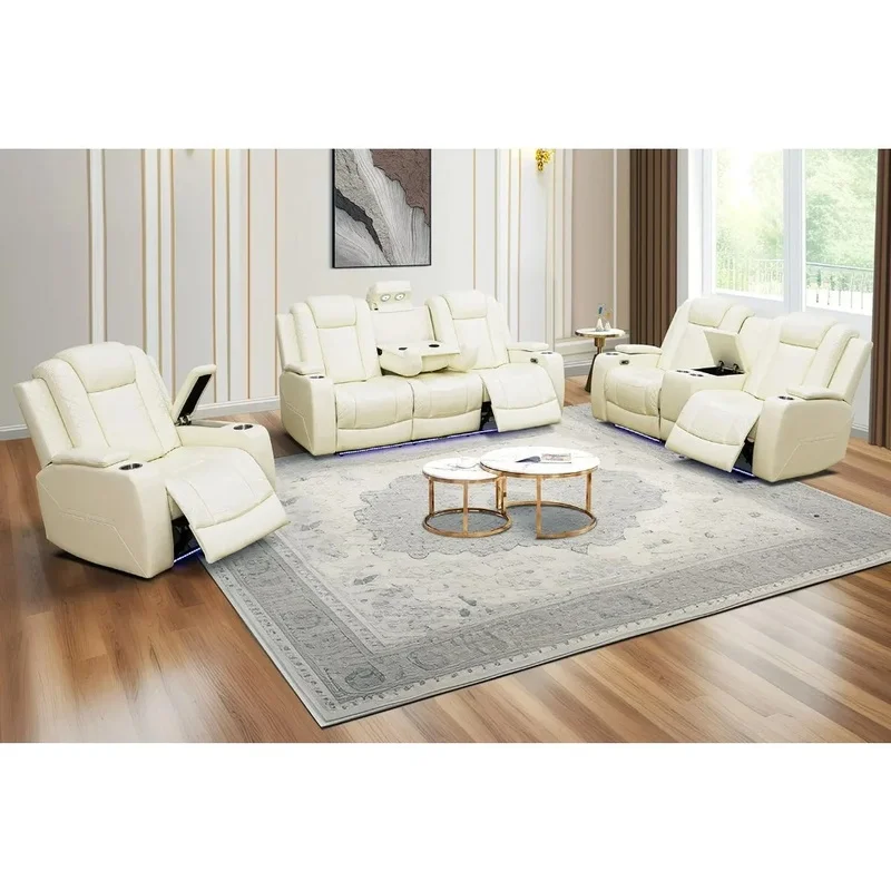

Power Recliner Sofa Set with LED Lights, Leather Reclining Sectional Couches for Living Room