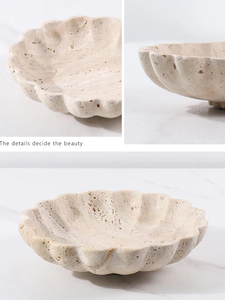 Natural Marble Travertine Storage Tray Petal Shape Fruit Trays Household Living Room Coffee Table Tabletop Ornaments Home Decor