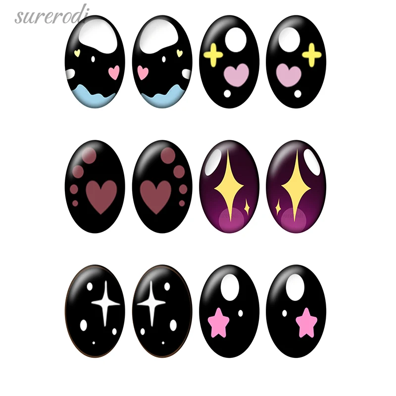 

6 pairs Doll crystal Eye Cute pupils Cartoon 10x14mm/13x18mm/18x25mm Oval photo glass cabochon demo flat back Making findings L3