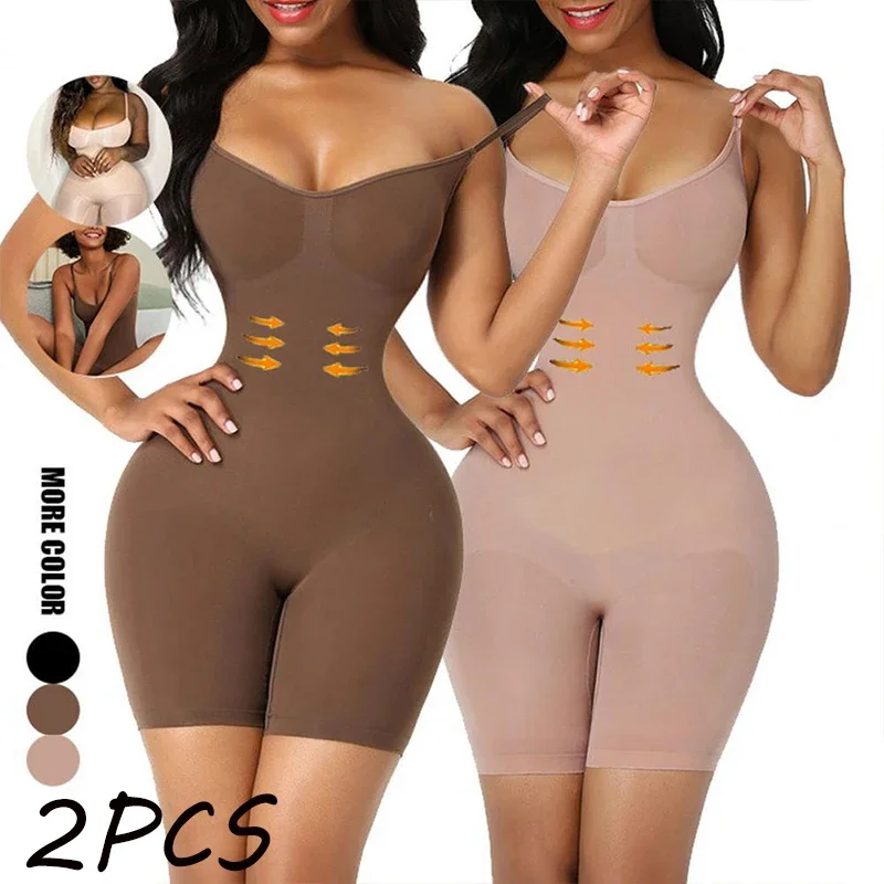 2PCS Seamless Bodysuit Compression Open Crotch Shapewear Women Push Up Fajas Colombianas Corset Slimming Butt Lifter Body Shaper