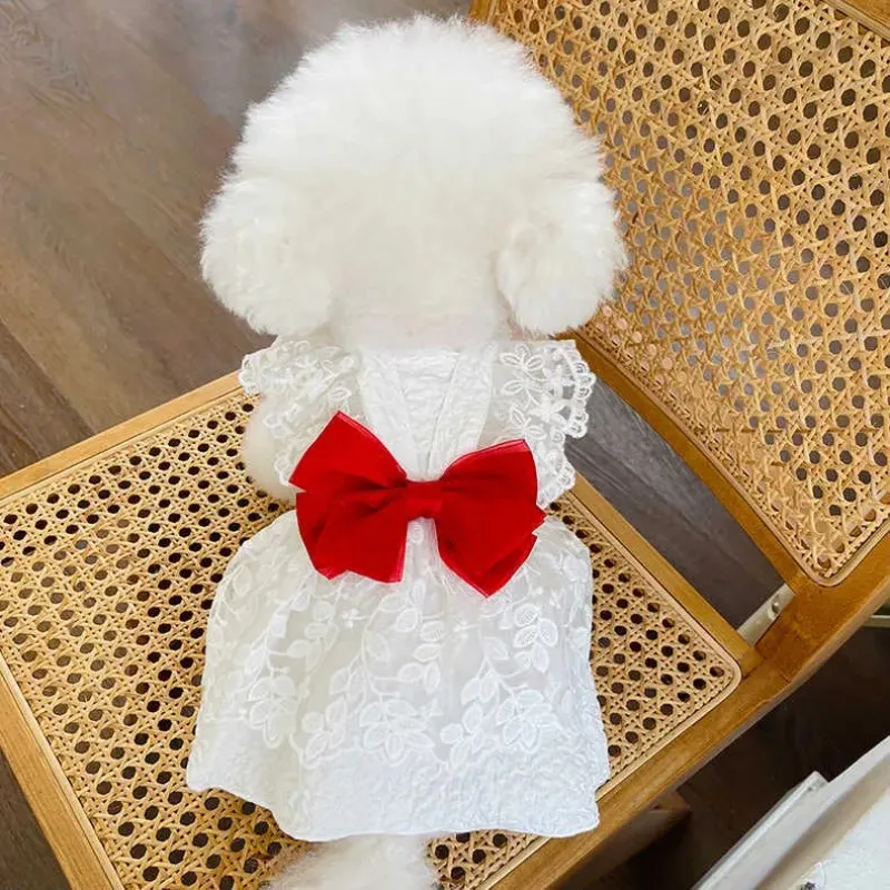 Ins Fashion Lace Summer Dog Clothes Wedding Dress Bow Lace Dress Teddy Bichon Dog Clothes Hawaiian Dog Dress Cute Puppy Clothing