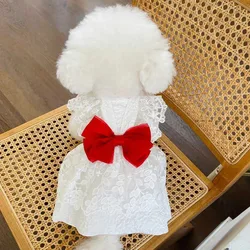 Ins Fashion Lace Summer Dog Clothes Wedding Dress Bow Lace Dress Teddy Bichon Dog Clothes Hawaiian Dog Dress Cute Puppy Clothing