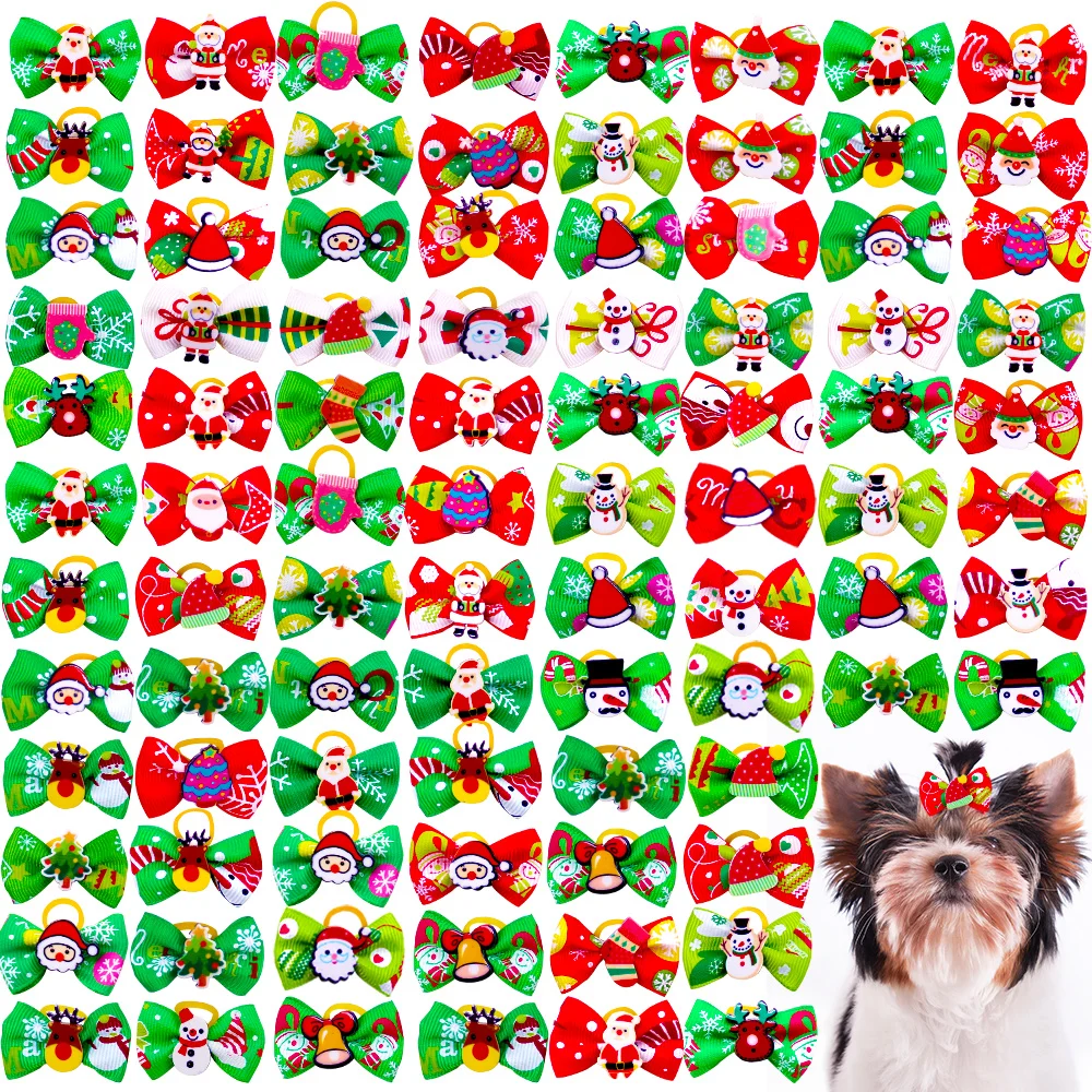 New Puppy Bows 10/20/30PCS Christmas Supplies For Small Dogs Cute Dog Hair Accessories Winter Dog Bows With Rubber Bands