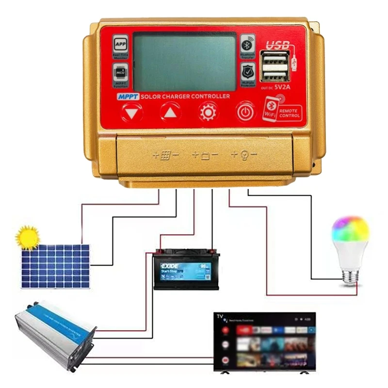 30A 40A 50A 60A MPPT Solar Panel Charge Controller 12V/24V LCD Digital Display Screen Bluetooth Wifi Solar Controller Dual USB
