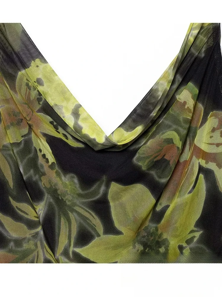 KONDALA Vintage Chic vestido de mujer estampado gasa cremallera corta Cami Vestidos nueva moda 2025 Primavera Verano vestido de vacaciones