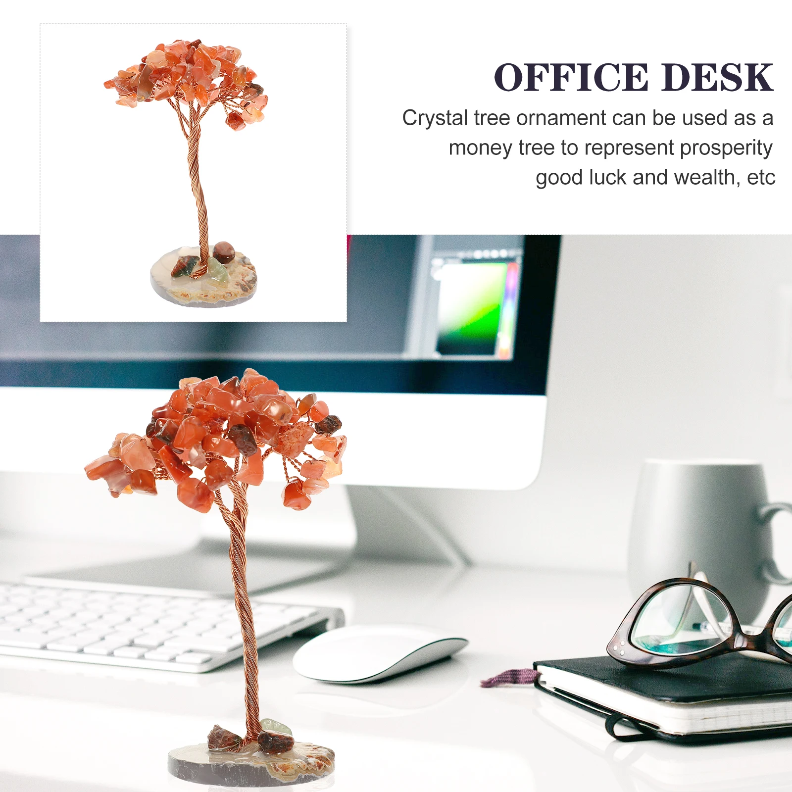 

Crystal Tree Decor Red Agate Prosperity Good Luck Wealth Bedroom Living Room Car Decor Craft Adornment Tabletop Crystal Art