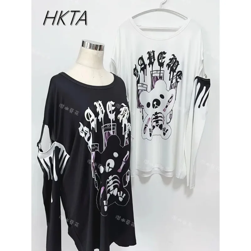Original Long Sleeve T-Shirt 2026 New Summer Cute Cartoon Printed Mine Subculture Two Dimensional Loose White TShirt Y2k Top