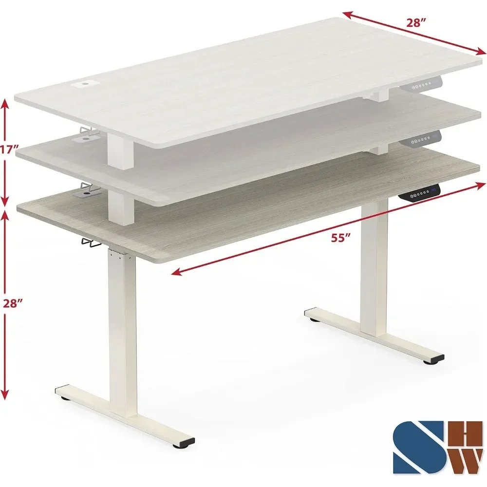 Office Desks 55-Inch Large Electric Height Adjustable, 55 X 28 Inches Office Desks