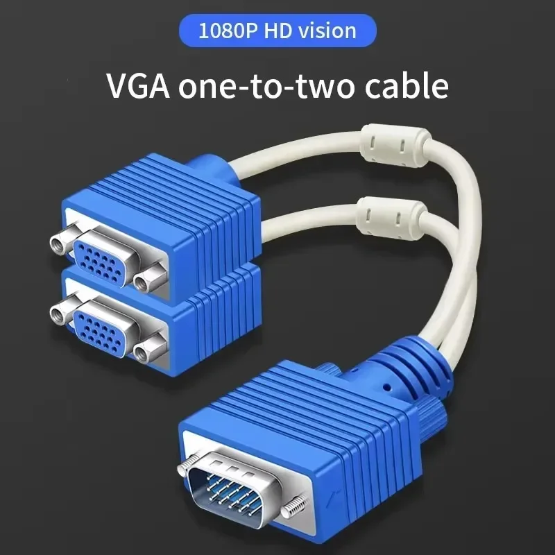 

1080P Audio Video Cables For LCD TV Box Displays Projector VGA Adaptor Connector 2 Dual Port Y Splitter 1 In 2 Out Cable Adapter