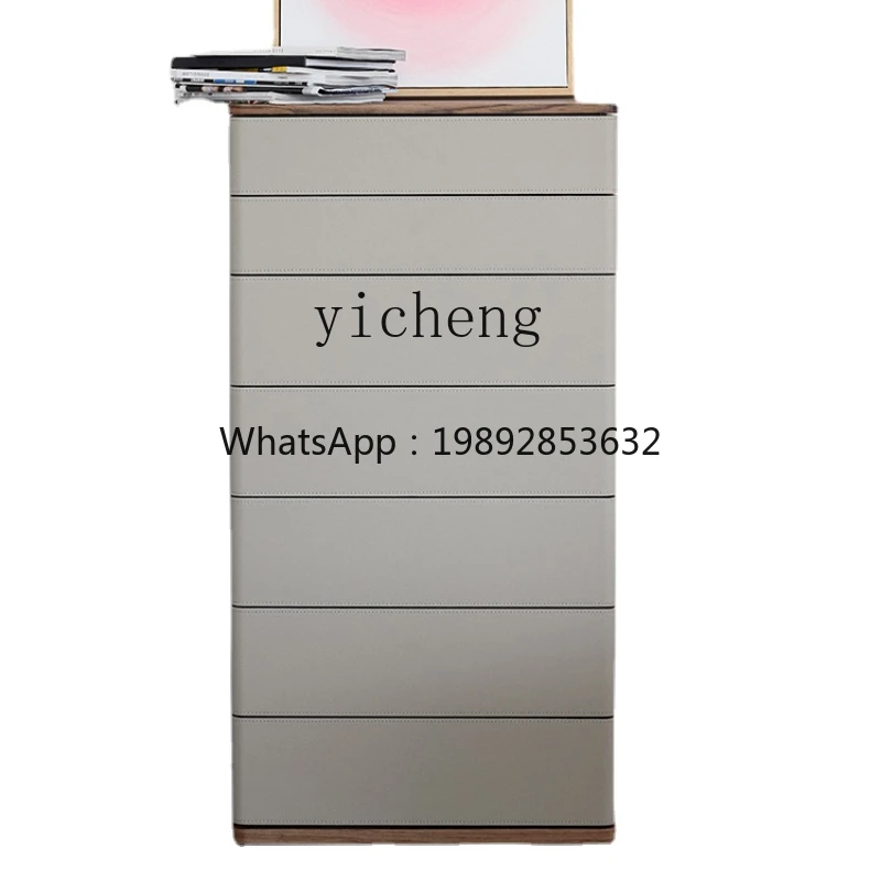 ZZk Saddle Leather Elephant Gray Side Cabinet Bedroom Seven-Drawer Cabinet Entrance Cabinet
