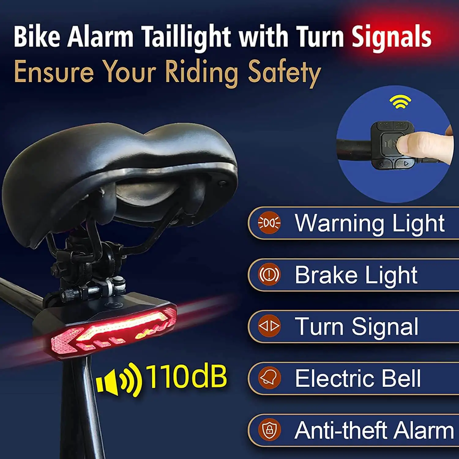 Bicycle Brake Taillight Has Anti-theft Alarm Function 110dB To Deter Thieves IP54 Waterproof Good Helper For Safe Cycling