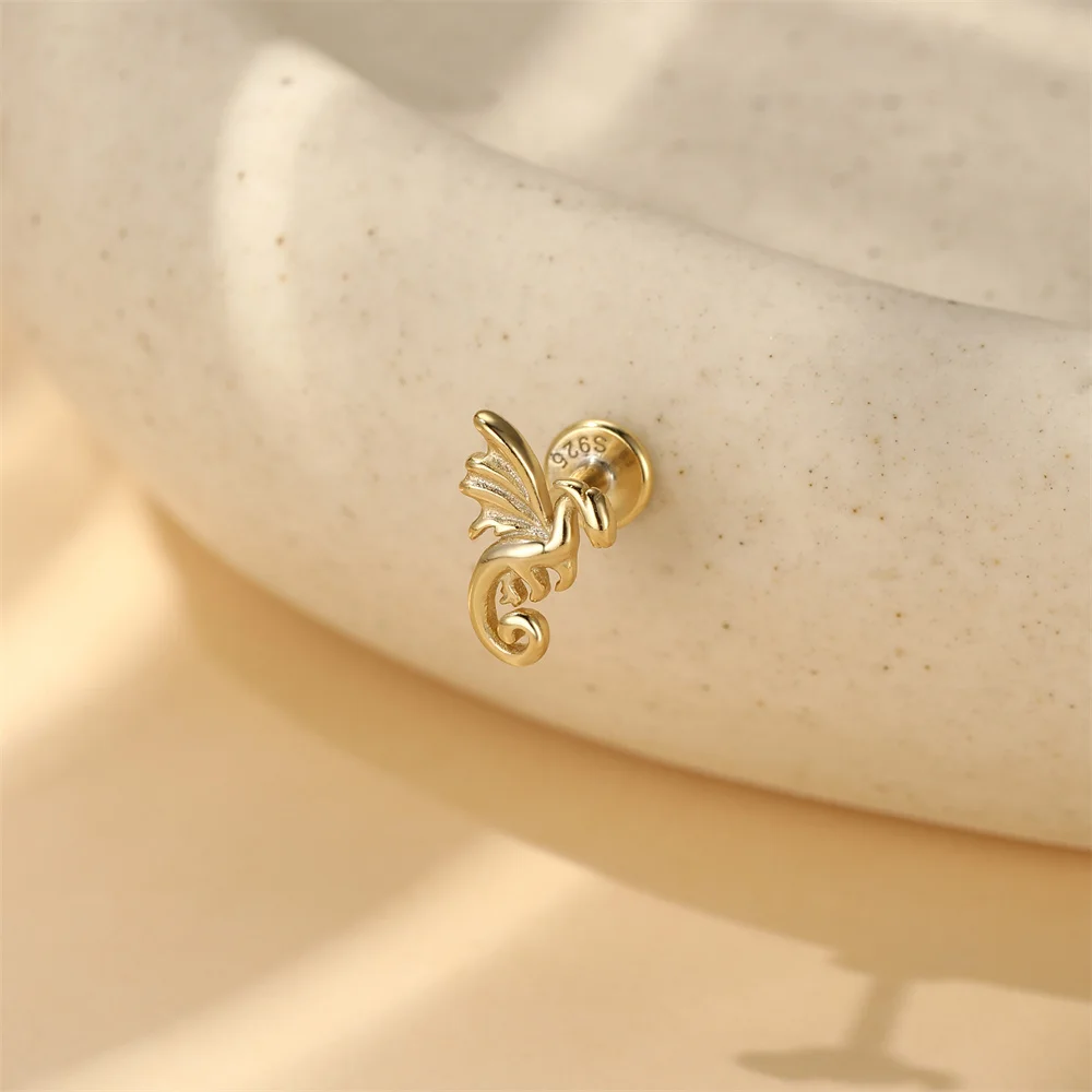 CANNER 925 Sterling Silver Flying Dragon Lip Body  Earring Piercing Geometric Chain Zircon Ear Bone Stud Earrings Fine Jewelry