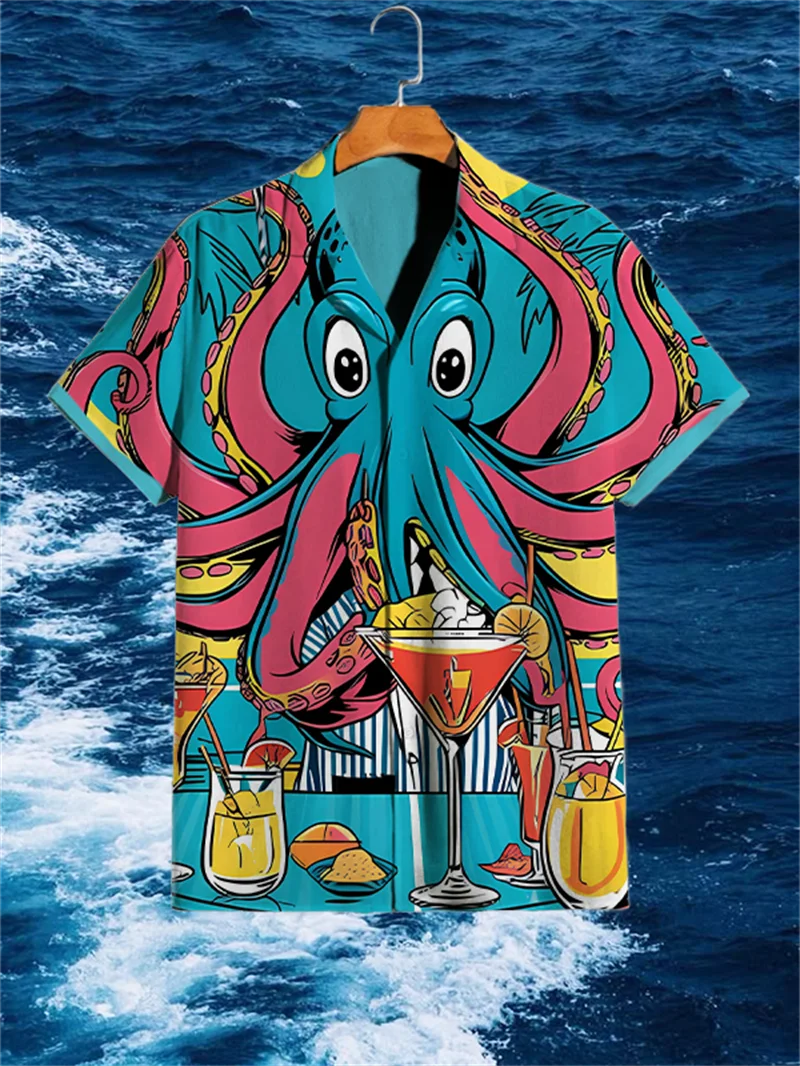 

2025 Men's Hawaiian Shirt 3D Printed Pattern Fashion Button Short Sleeve Collar Hawaiian Short Sleeve Shirt