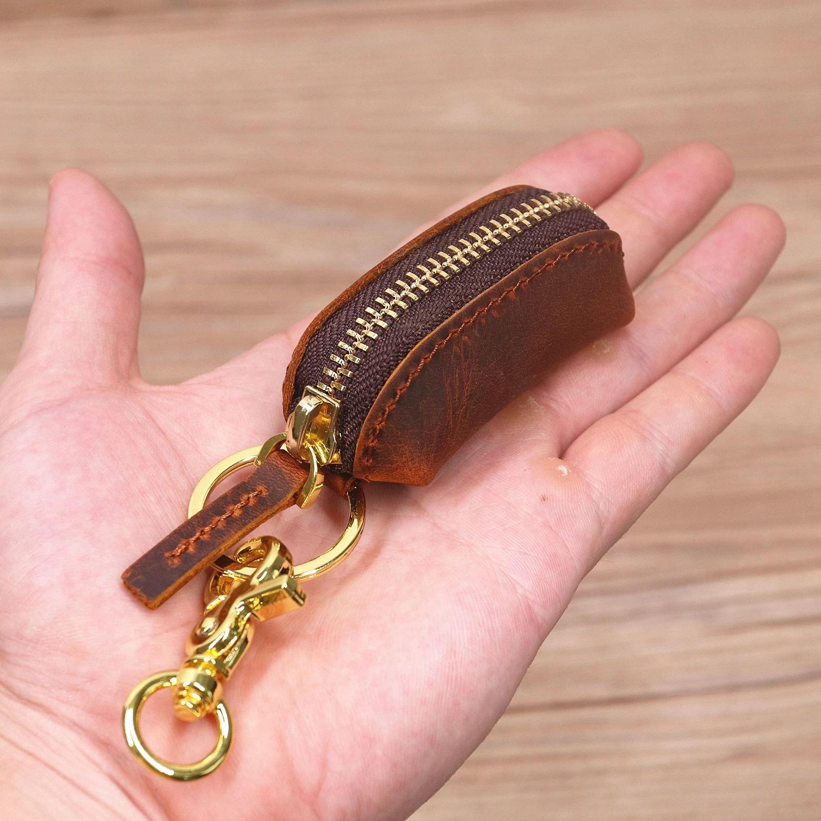 Portachiavi portamonete in vera pelle per uomo donna Portamonete con cerniera piccola fatto a mano in pelle bovina originale con portachiavi in ottone