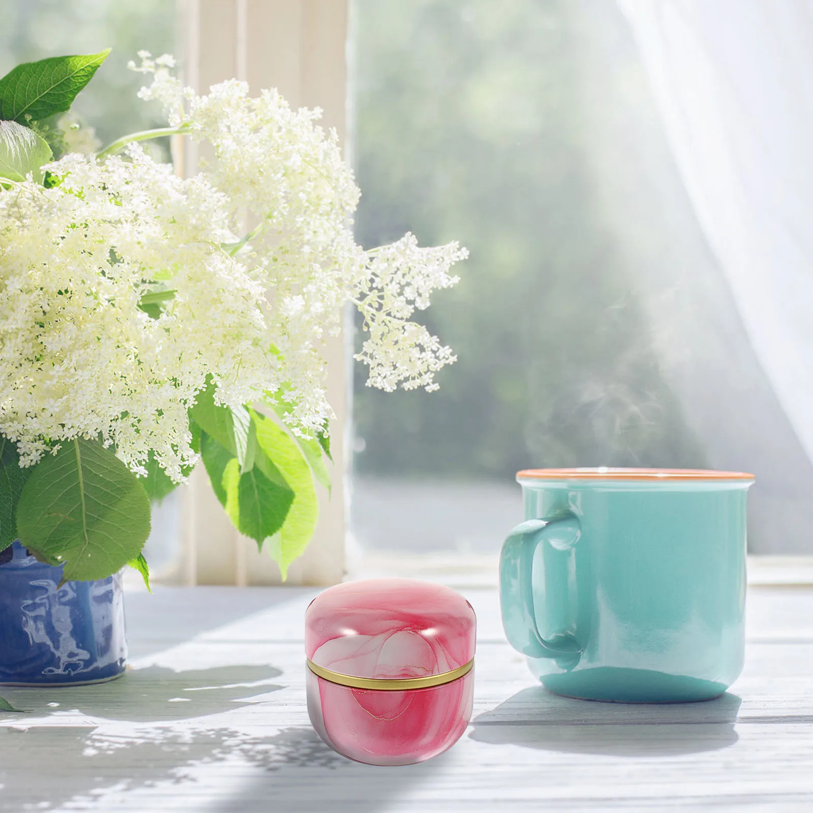 

Round Storage Jar Tinplate Material For Tea Grains Cereal Rice Beans Dry Food Organizer Loose Powder Box Flower Tea