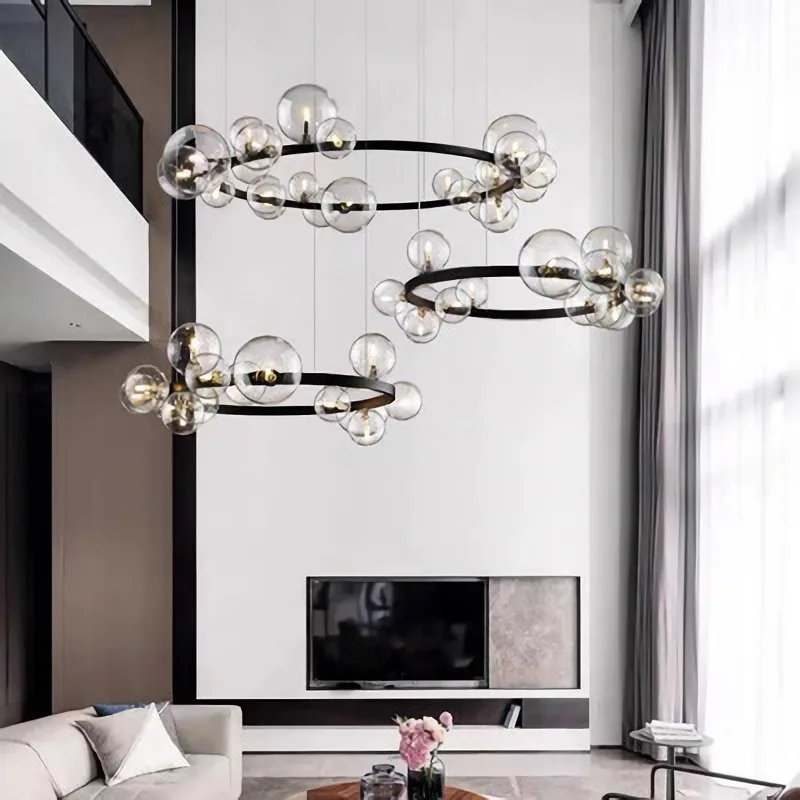 Chandeliers For Dining Room Clear Glass Bubble Ball Living Room Modern LED Ring Ceiling Chandelier Nordic Designer Bedroom Light