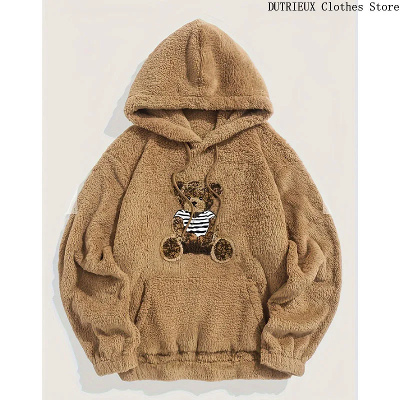 Autumn Winter Thickened Plush Men's Hoodie New Personality Fashion Color Contrast Corduroy Hoodie  Comfortable Soft Men's Hoodie