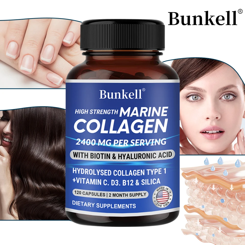 Hydrolyzed Marine Collagen Capsules - Biotin Hyaluronic Acid - Cartilage & Joint Health, Whitening Anti-Aging, Youthful Skin