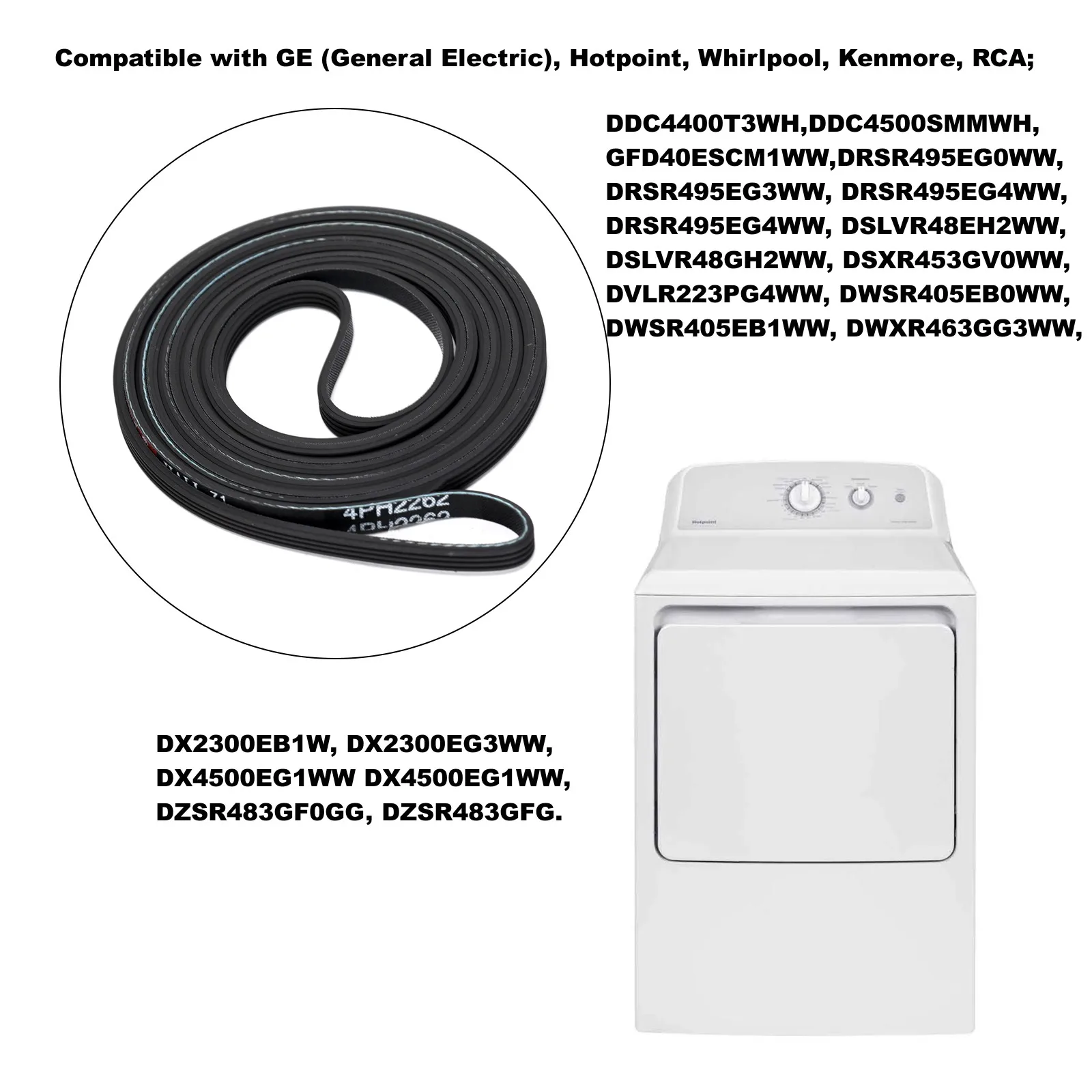 4PH2262 Dryer Drive Belt WE12M29/WE03X29897 Compatible with GE, Hotpoint, Whirlpool, Kenmore, RCA