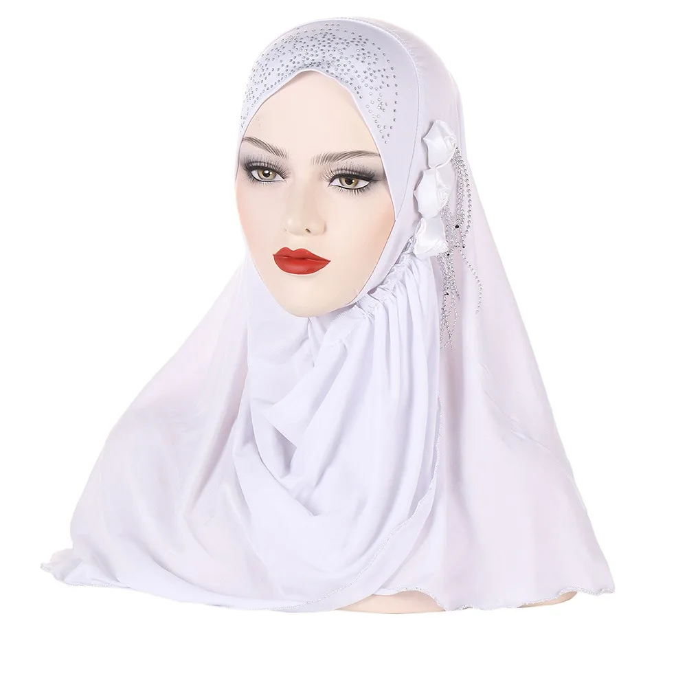 

Ice Silk Women's Hijab Side Floral Tassel Lightweight Islamic Headscarf Soft Fabric Breathable Full Coverage Hijabs for Women