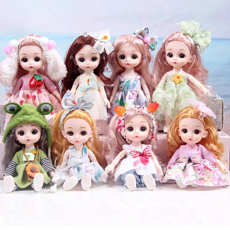 17cm BJD Dolls and Clothes Multiple Removable Movable 13 Joints Mini Girl 3D Eyes Dolls Princess Dress Up Girls Birthday Gifts