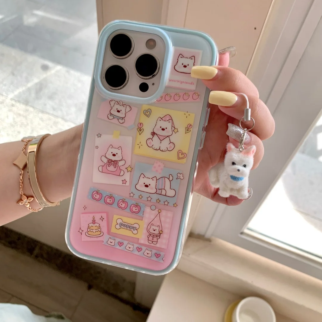

Korean ins Star Pet Dog Mini Pendant Phone Case For iPhone 16 15 14 13 12 Pro Max Plus Y2K Creative Cute Cover