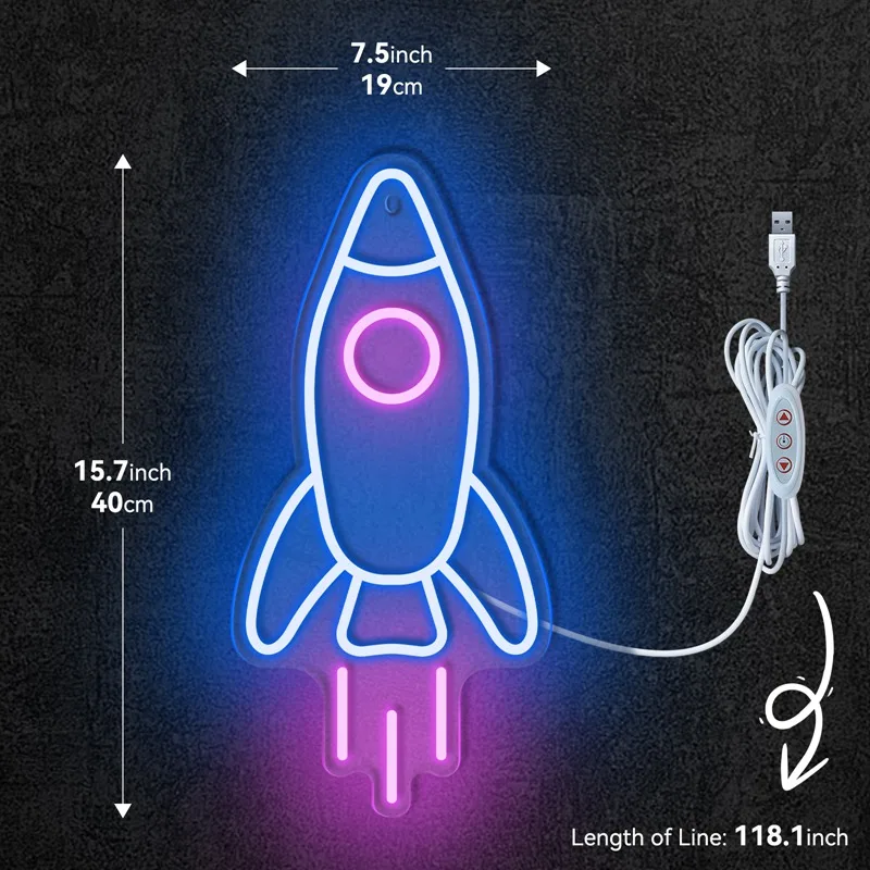 Rocket LED Neon Light Sign Acrylic Anime Neon Sign USB Power For Home Kids Bedroom Gaming Room Wall Art Decor Cartoon LED Signs