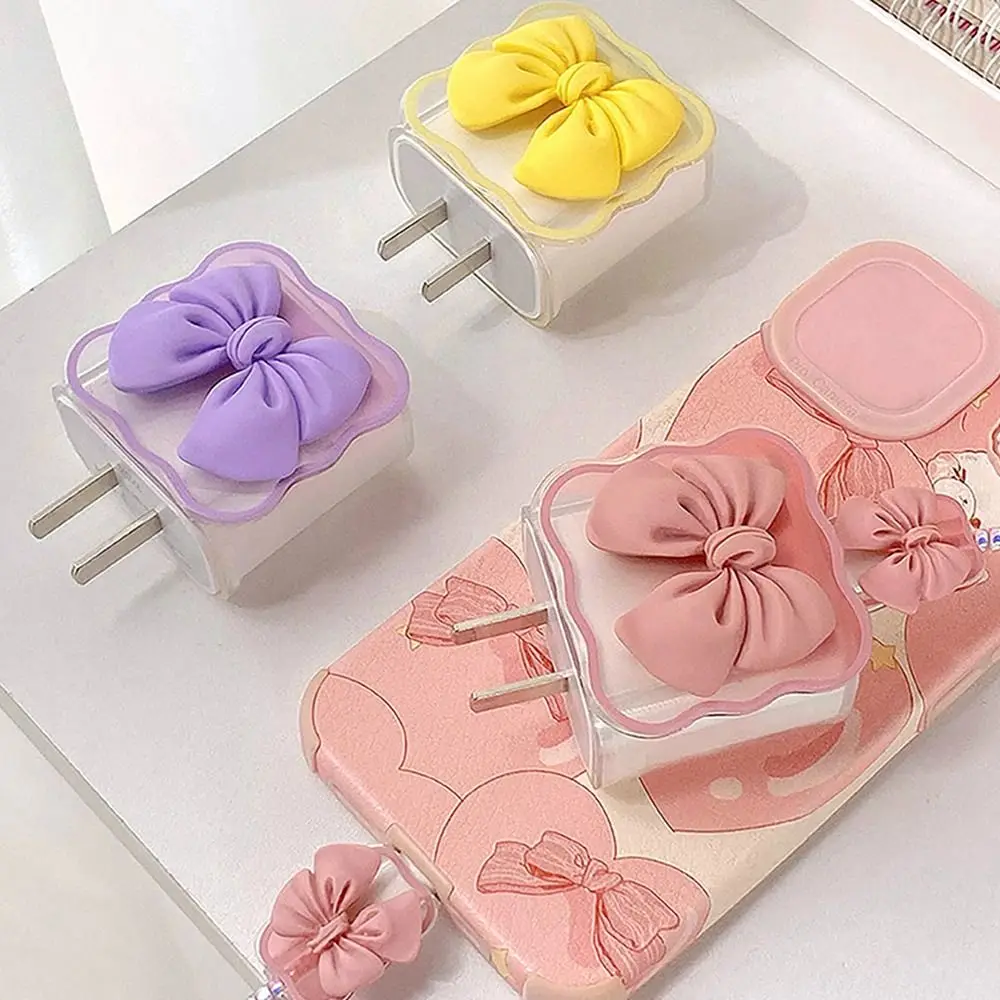 Gradual Clear Charging Cable Protector Case Cute Bow Knot Charging Safe Plug USB Protector Cover For iPhone 18/20W