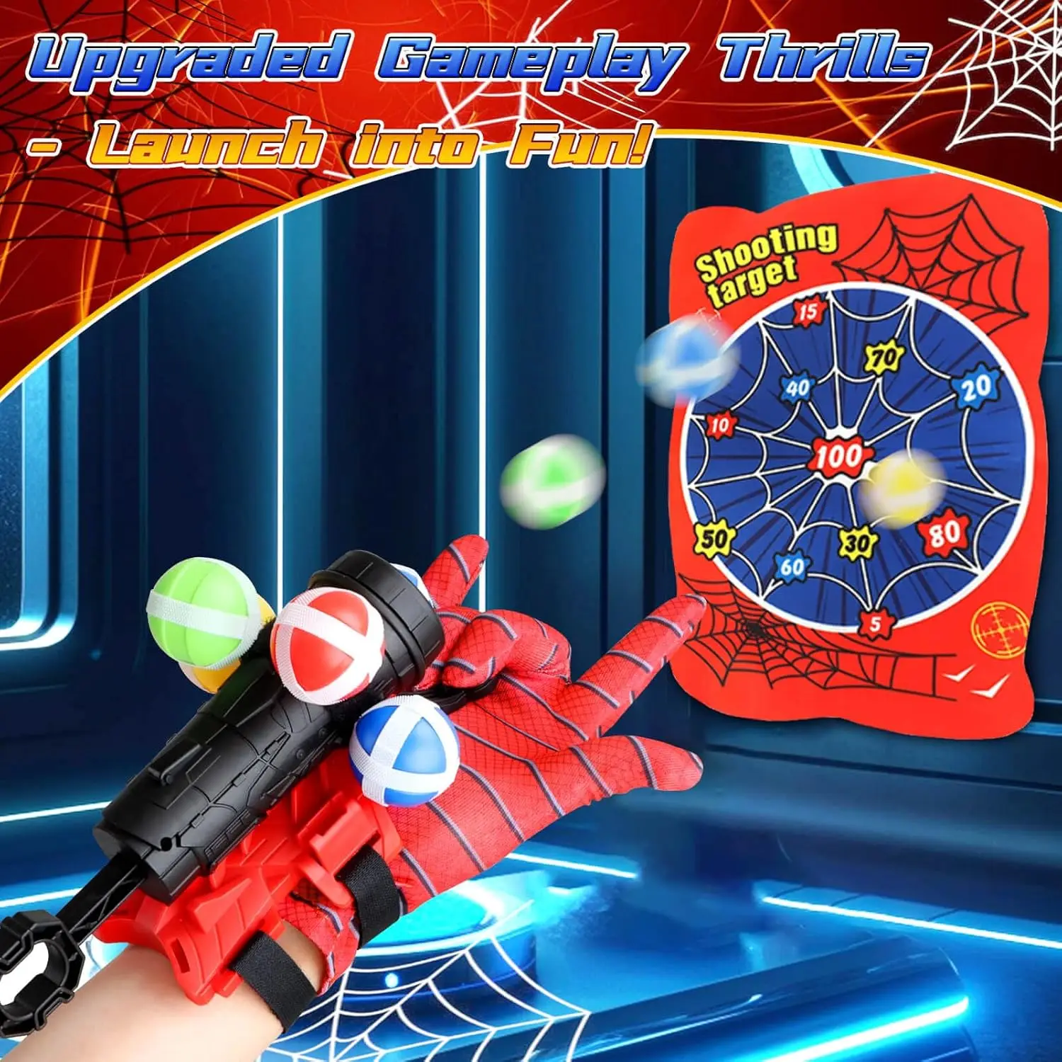 Wrist Catapult Throw Dartboard Target Shooting Launcher Cartoon Sticky Ball Guns Kids Party Interactive Game Outdoor Sport Toys