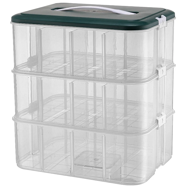 

Stackable Toy Storage Box, Clear Adjustable Compartment Storage Storage Box With Handle 3-Tier Plastic Storage Box