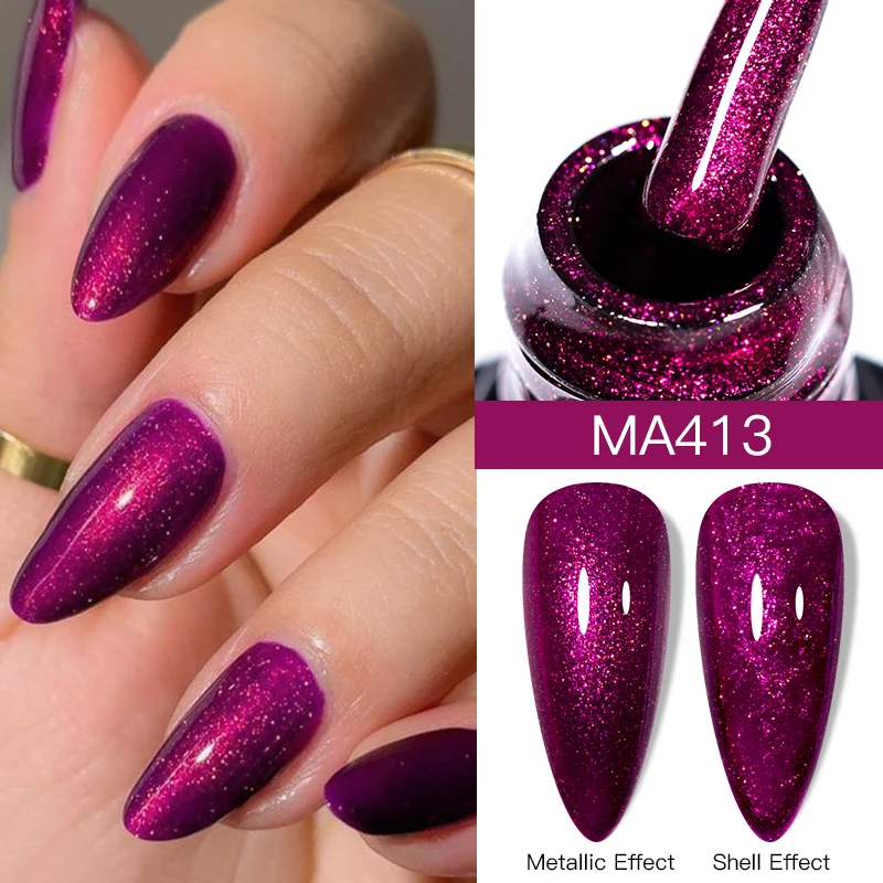 MEET ACROSS 7ml Glitter Metallic Gel Nail Polish Vibrant Shimmer Soak Off Semi Permanent UV/LED Gel Varnish Kit for Nails Design