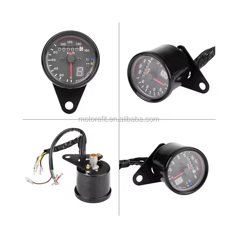 Universal Motorcycle Dual Odometer Speedometer Gauges Gear Digital Display with LED Indicator meter