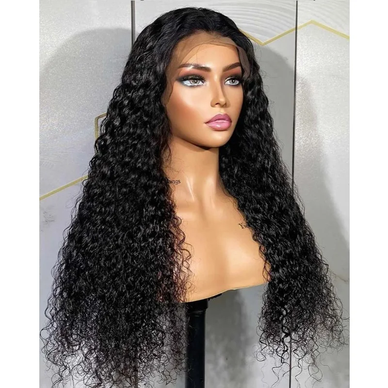 Soft Preplucked Glueless 180Density 26inch Long Kinky Curly Black Lace Front Wig For African Women Babyhair Heat Resistant Daily